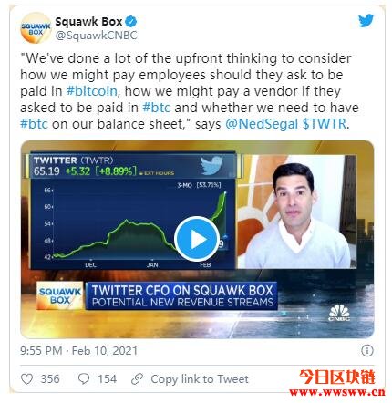 Twitter财务长：公司正在考虑是否将比特币作为储备资产的一部分插图